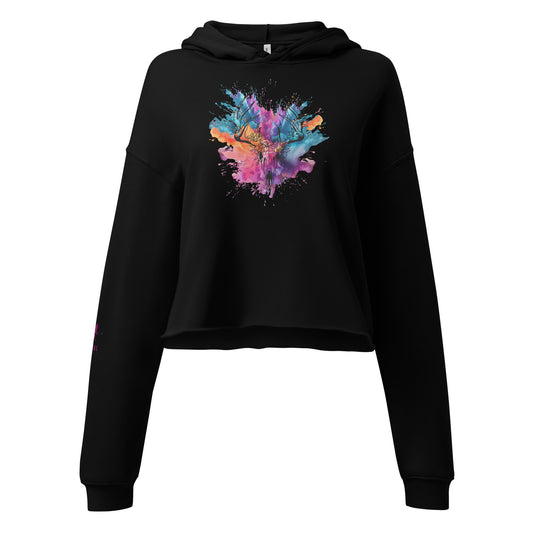 Colour Splash Stag Skull Crop Hoodie