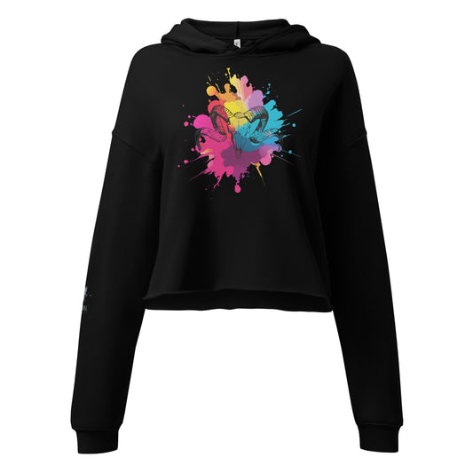 Colour Splash Ram Skull Crop Hoodie