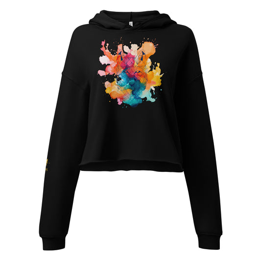 Colour Splash Geometric Wolf Crop Hoodie