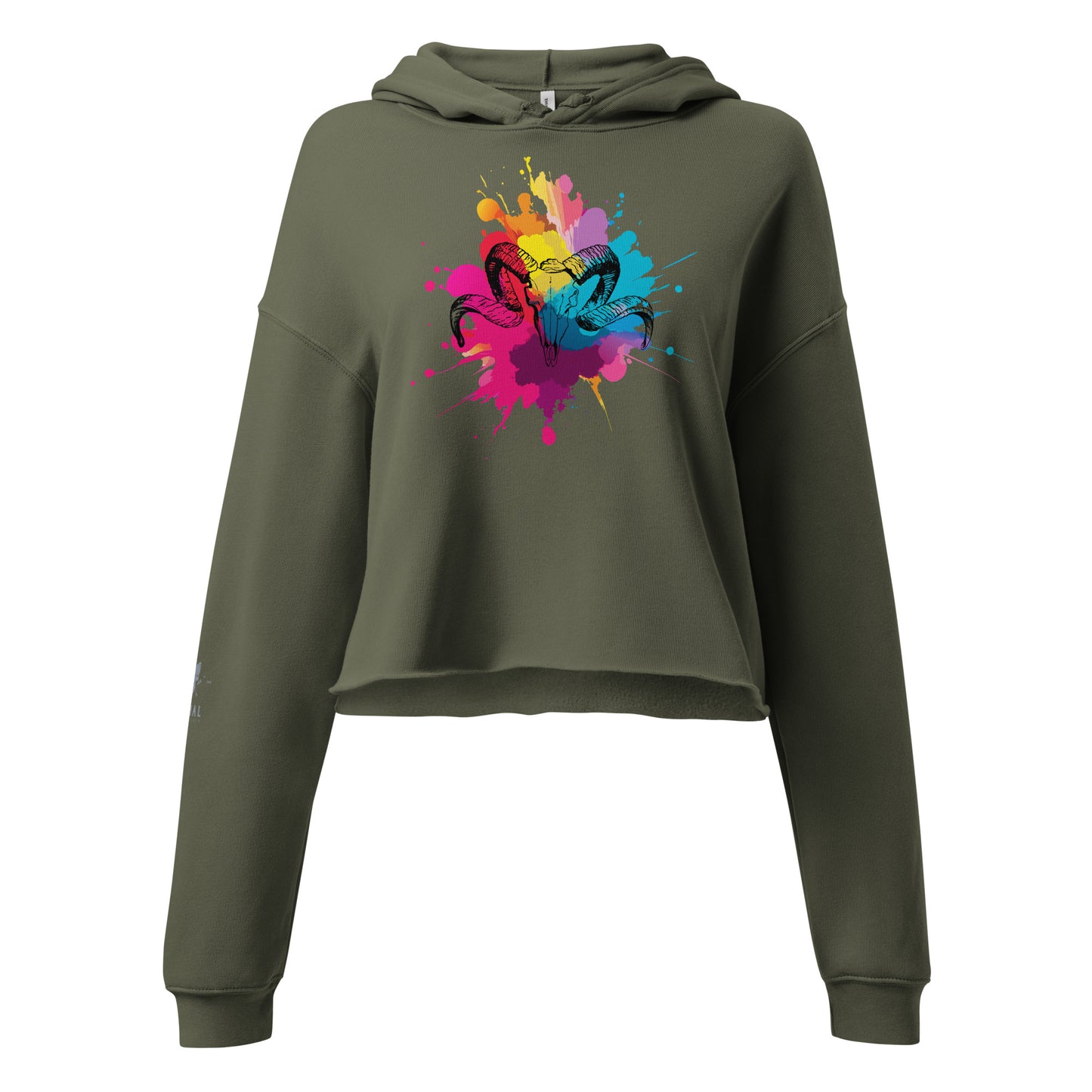 Colour Splash Ram Skull Crop Hoodie