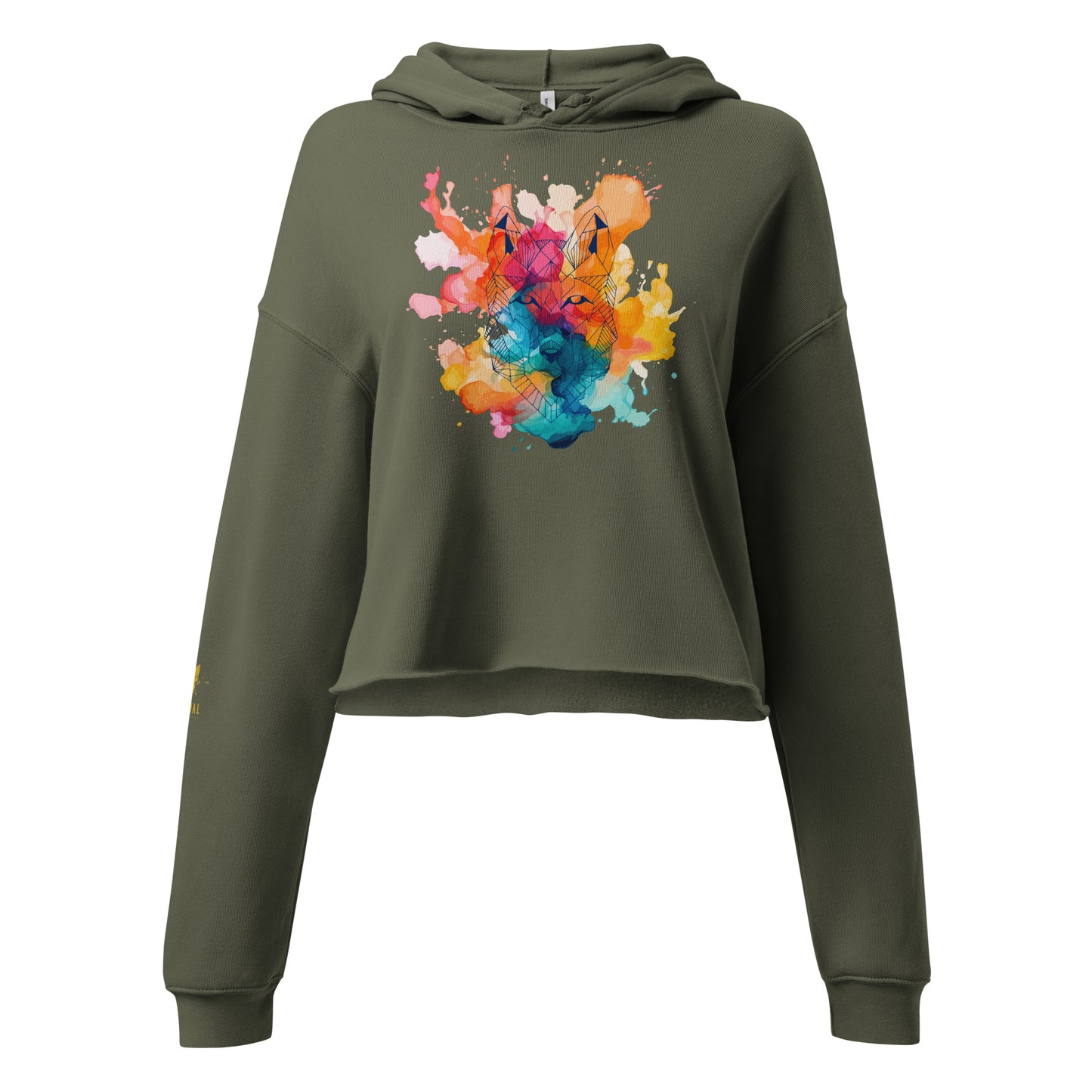 Colour Splash Geometric Wolf Crop Hoodie