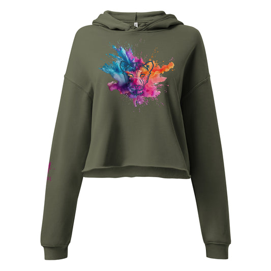 Colour Splash Geometric Lioness Crop Hoodie