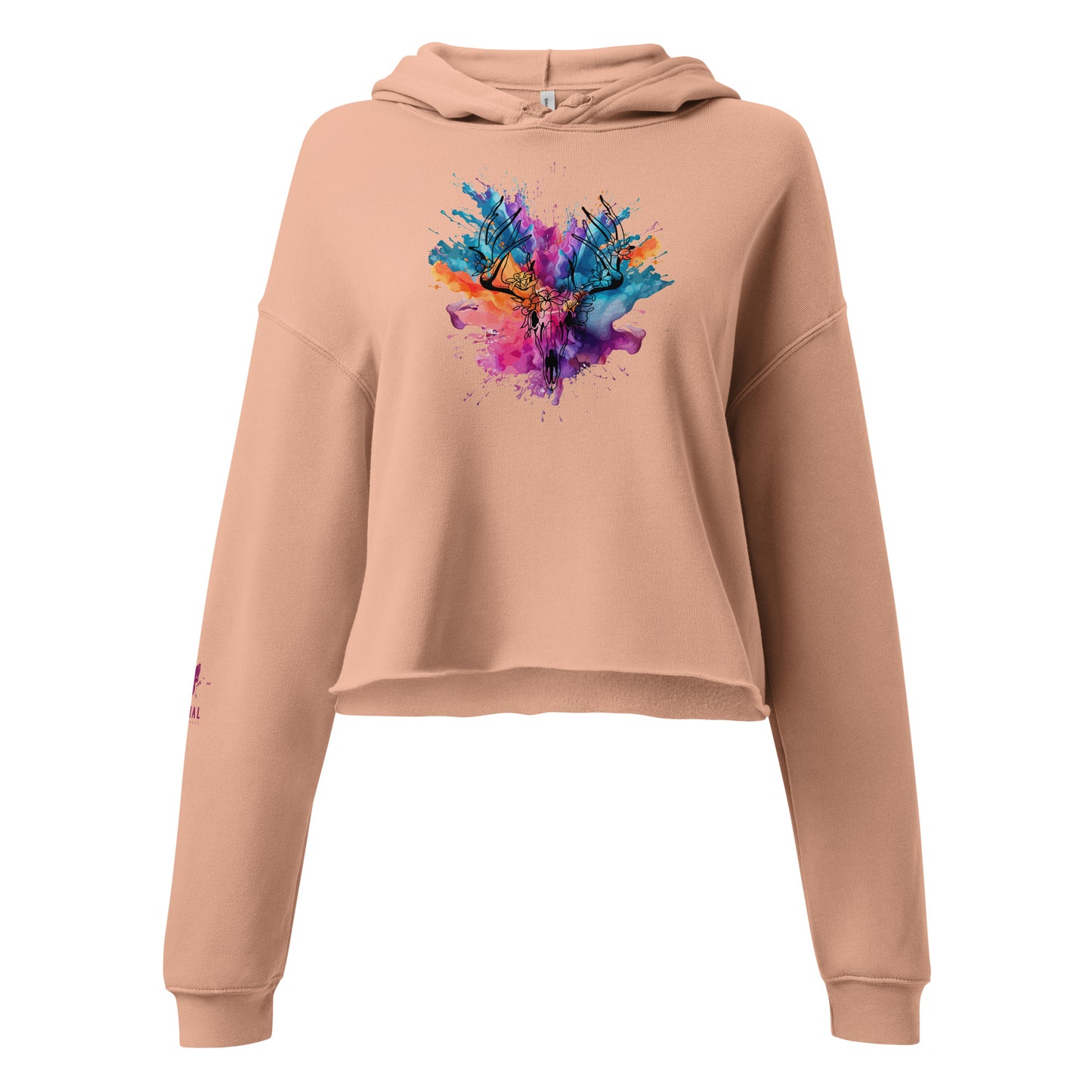 Colour Splash Stag Skull Crop Hoodie