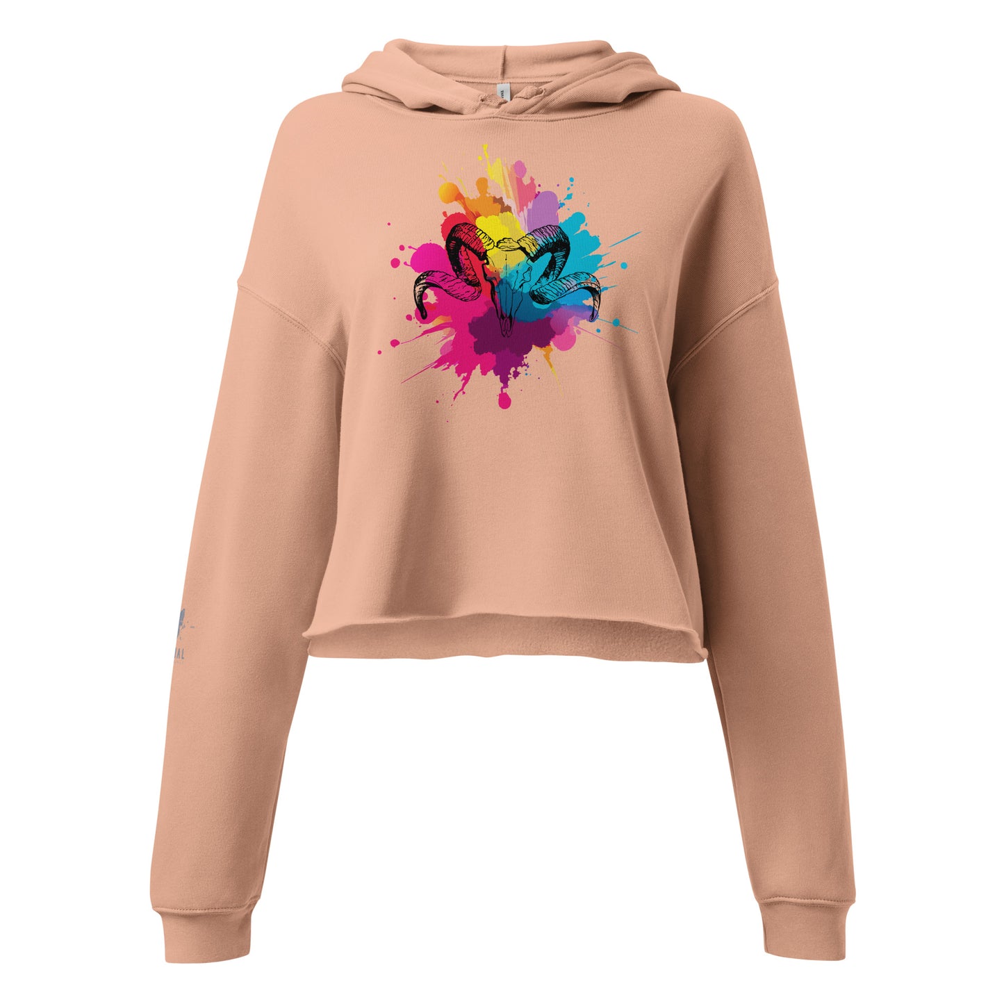 Colour Splash Ram Skull Crop Hoodie