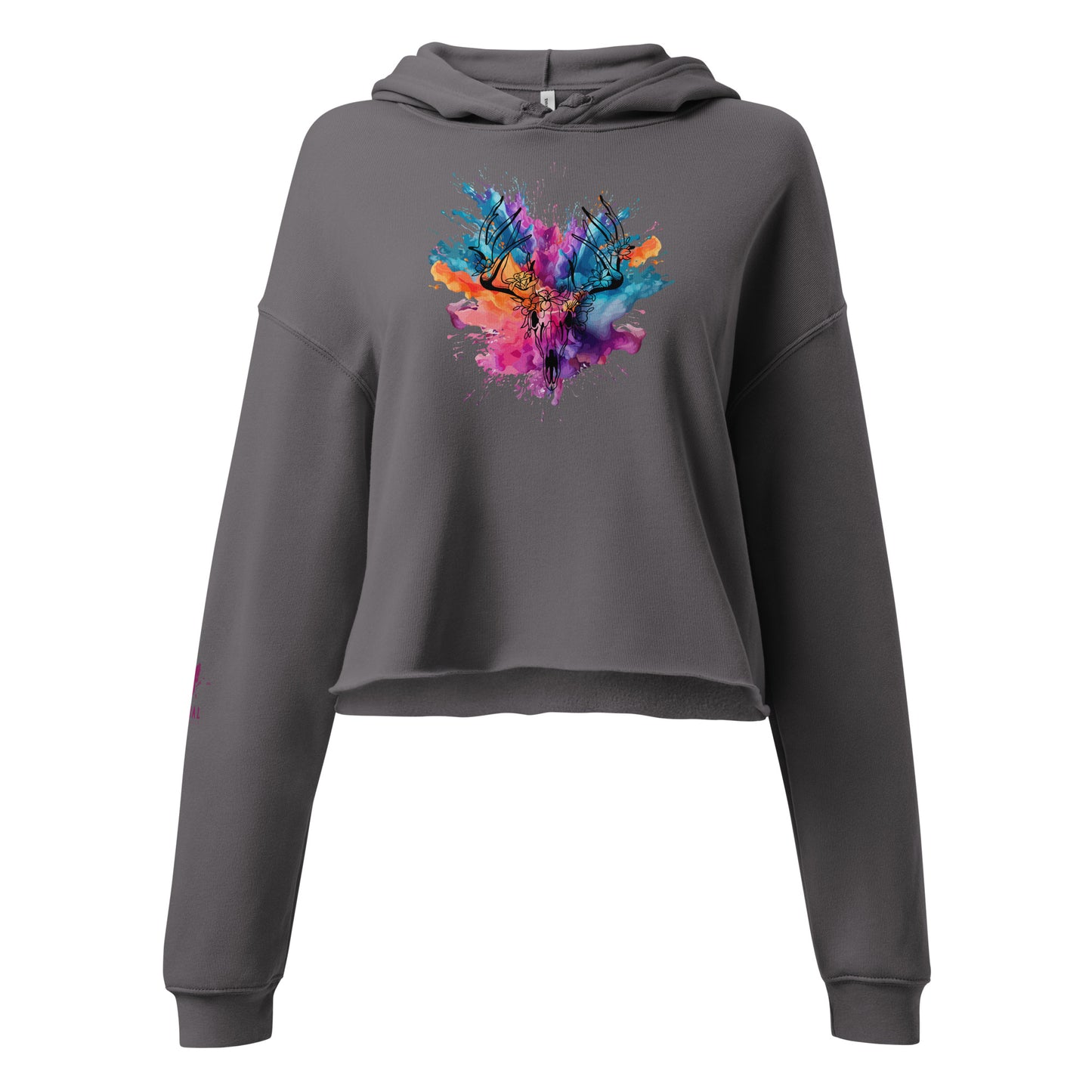 Colour Splash Stag Skull Crop Hoodie