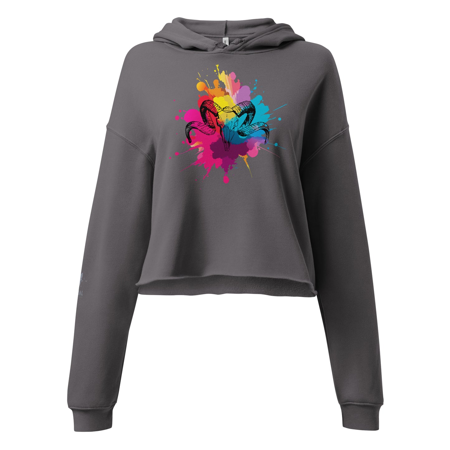 Colour Splash Ram Skull Crop Hoodie